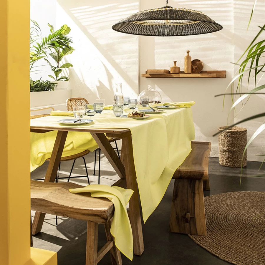 "Degrenne Paris Pale Yellow Cotton Linen Lamp Shade – Natural Textured Light Fixture Cover"